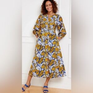 Talbots Poplin Shirtdress Button Down Dress Colorblock Leaves Lightweight 4